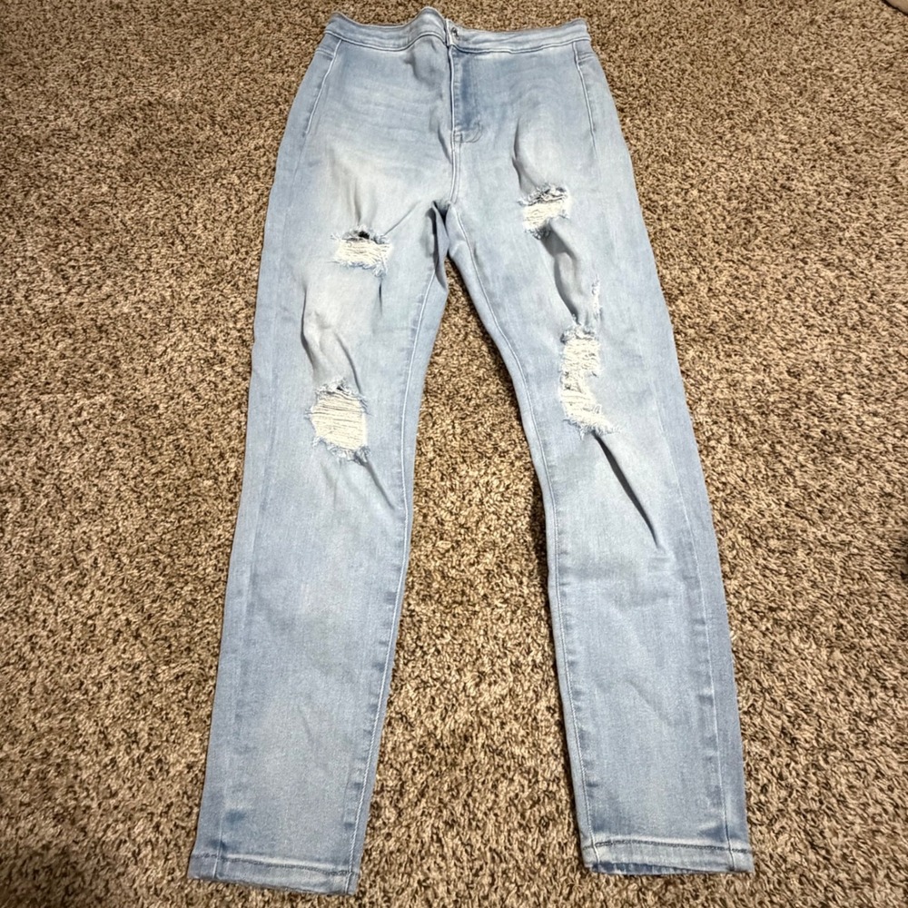 Guess Los Angeles Womens High Rise Distressed Skinny Jeans Light Wash 30 Q2GA10